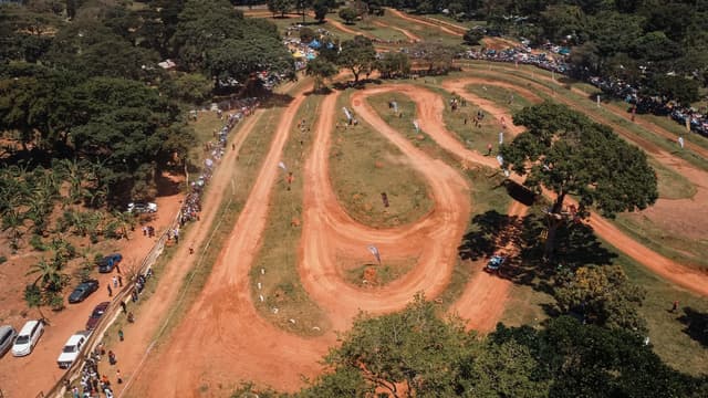 Winding dirt track viewed from above