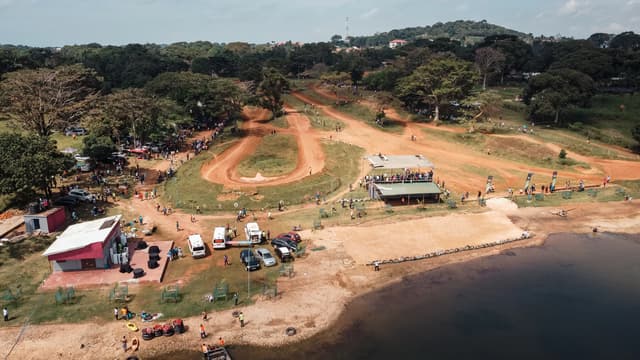 Aerial view of Garuga's track beside Lake Victoria